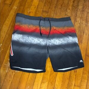 ZeroXposur Men's Black Swim Shorts with Red and Gray Gradient
